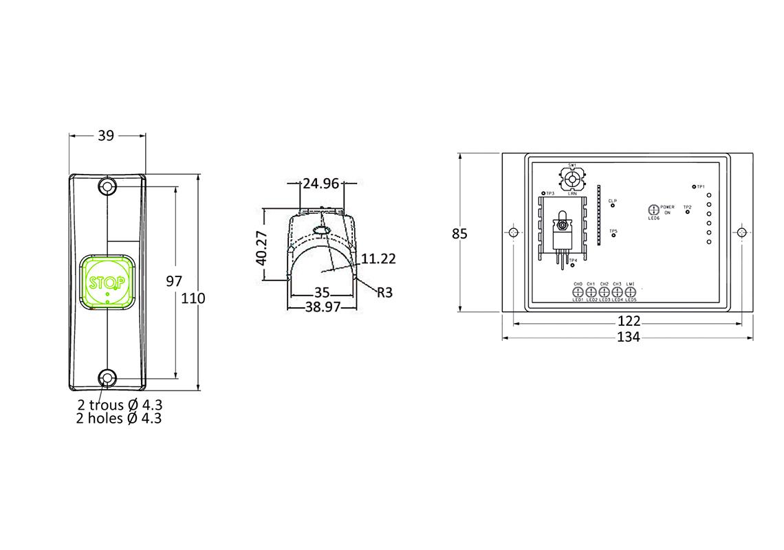 Wireless button on handrail or wall mounted for bus/coach